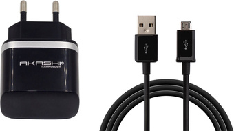 AKASHI<br/>c/sect noir 1a usb + cable microusb 1m